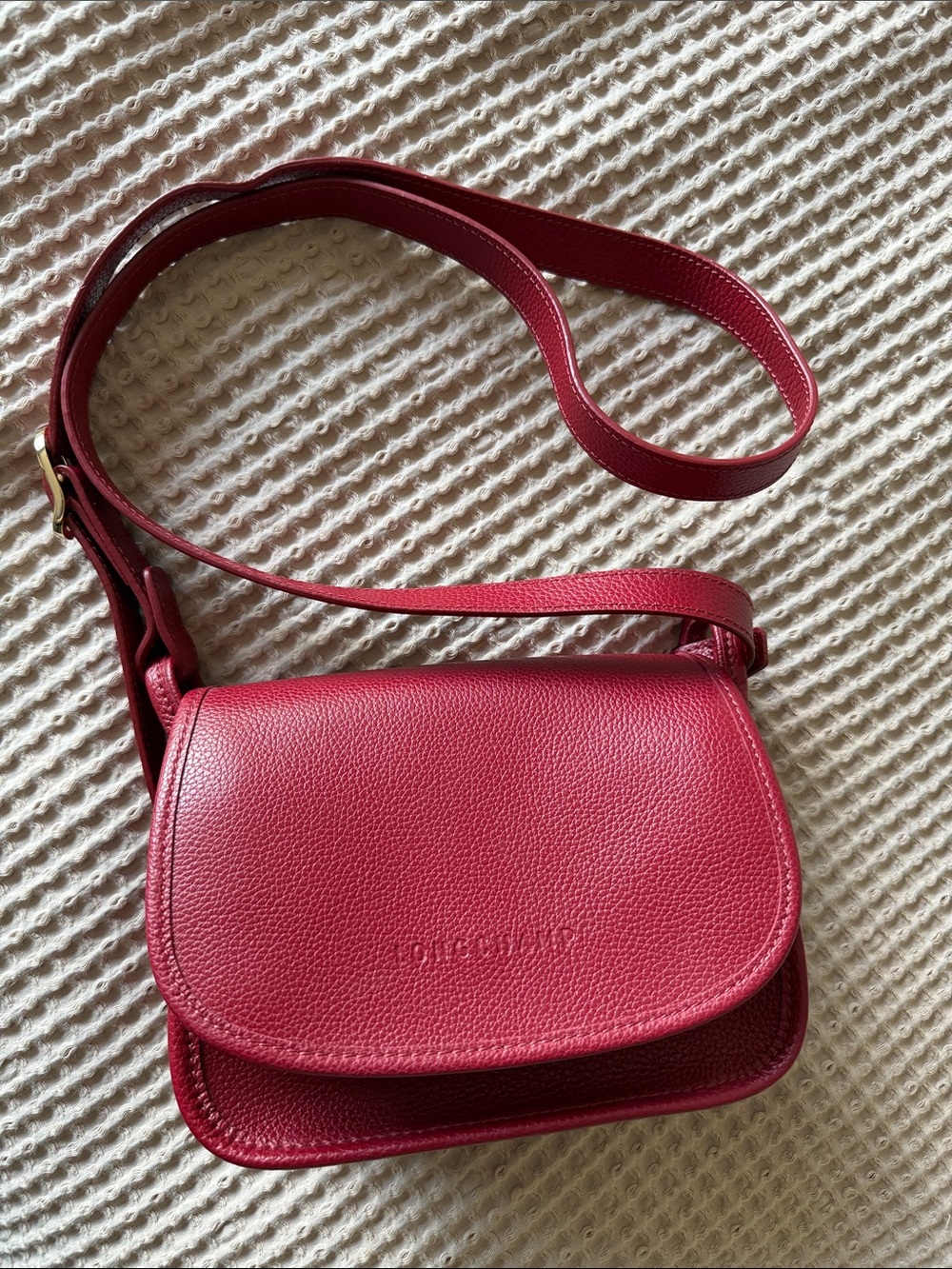 Longchamp Deep Red Pebbled Leather Crossbody Bag - Picture 8 of 10